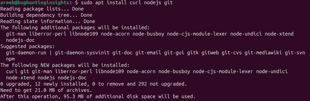 install curl node js git
